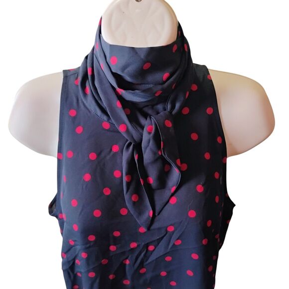 Tommy Hilfiger Navy Red Polka Dot Tie Neck Sleeveless Blouse XS Scarf NWT $69 - Picture 3 of 16
